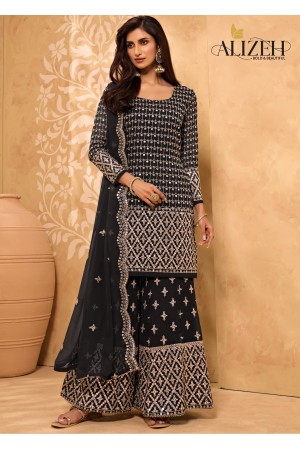 Navy Blue  Color Georgette With Santoon Inner Sharara 